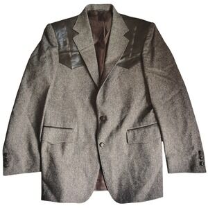 VTG Pagano West Tweed Wool Western Blazer Sport Coat Leather Yoke USA 42L